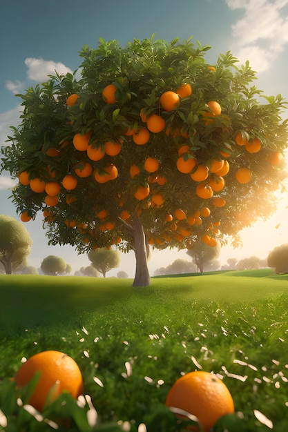 albero d'arancio in fiore nel campo