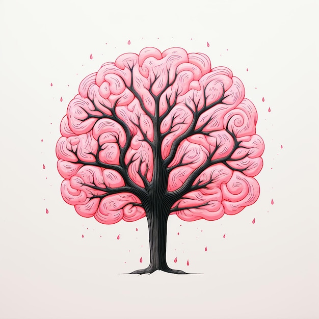 Albero del cervello Albero del cervello umano con foglie cura di sé e concetto di salute mentale pensiero positivo sviluppo personale mente creativa pensare crescita verde concetto di innovazione