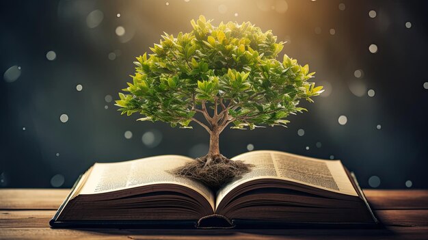 albero dell'istruzione albero verde che cresce dal libro