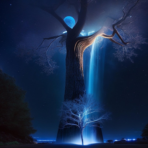albero della vita nell'universo della galassia drammatica fantasia cascata ultra HD AI generativa