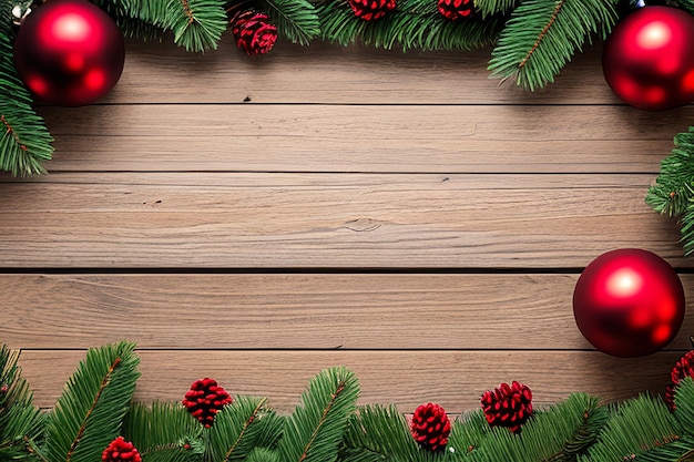 Albero di abete di Natale su fondo di legno