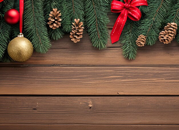 Albero di abete di Natale su fondo di legno