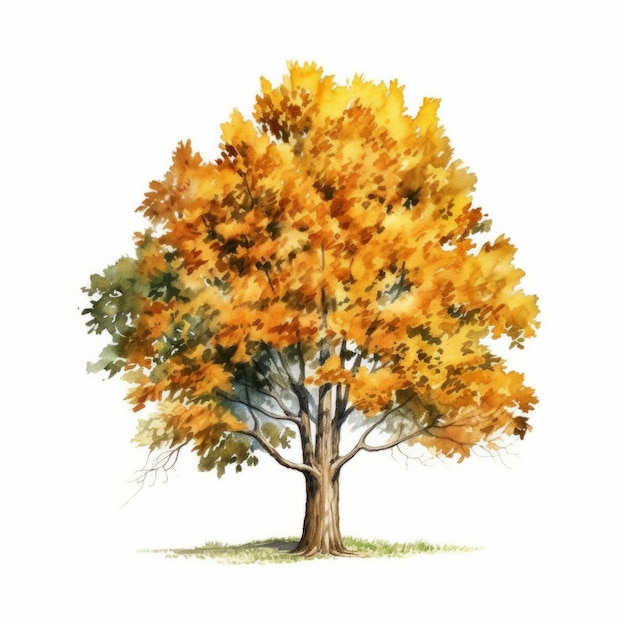 albero di autunno dell'acquerello con foglie d'arancio