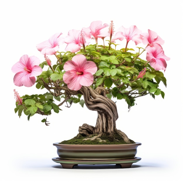 Albero di bonsai di ibisco con fiori delicati