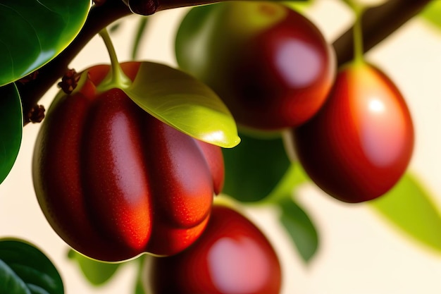 Albero di cacao con il primo piano di frutti maturi