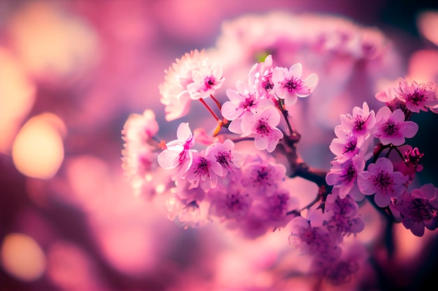 Albero di ciliegio in piena fioritura, sfondo naturale sfocato