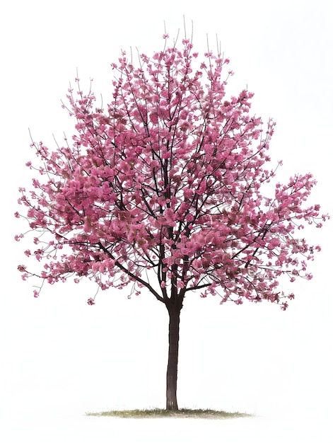 Albero di ciliegio nero in fiore in primavera su uno sfondo bianco semplice