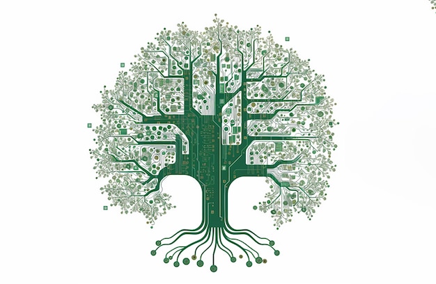 Albero di circuiti concettuali sfondo futuristico con albero tecnologico PCB illustrazione di consistenza in bianco e nero