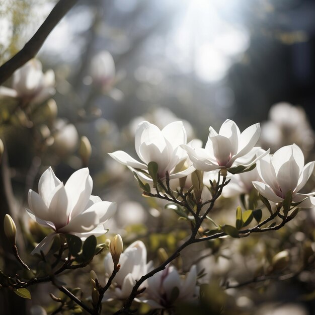 Albero di magnolia primaverile con fiori bianchiGenerato da AI