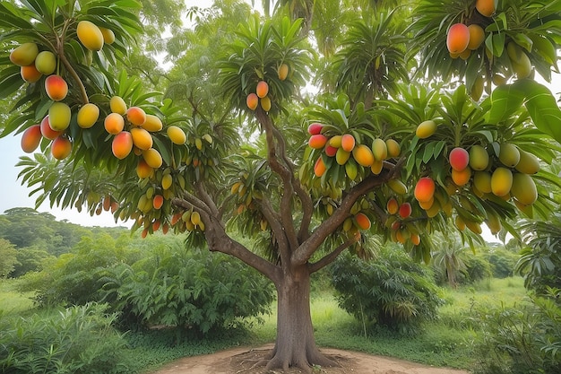 Albero di mango con frutti in matura