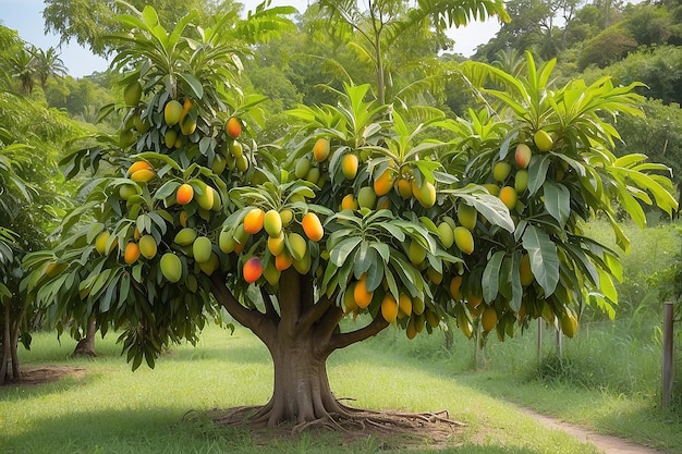 Albero di mango con frutti in matura