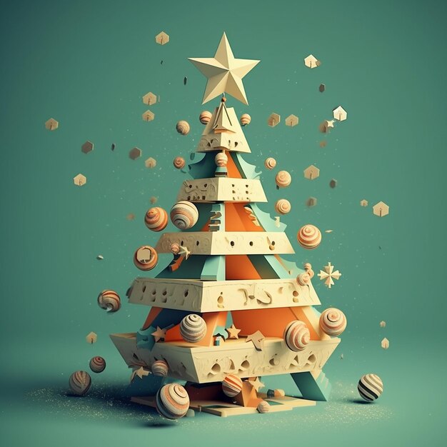 Albero di Natale 3d con decorazione