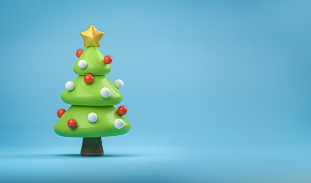 Albero di Natale 3D icon banner su sfondo blu