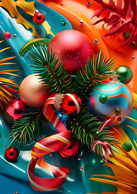 Albero di Natale astratto con ornamenti liquidi festivi