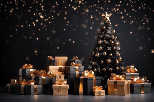 Albero di Natale bianco decorazione dorata sfondo di Capodanno sfondo di Natale immagine generata dall'AI