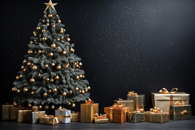 Albero di Natale bianco decorazione dorata sfondo di Capodanno sfondo di Natale immagine generata dall'AI