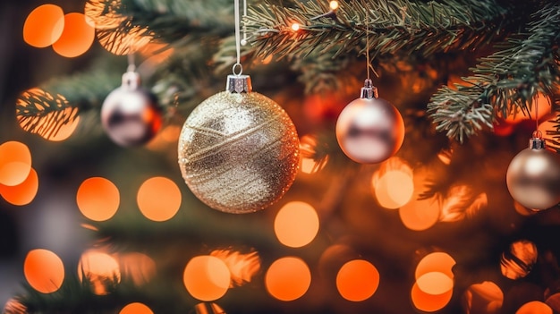 albero di Natale con decorazione a sfera con luce