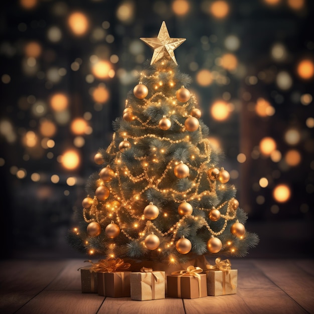 Albero di Natale con decorazione di bulbi dorati