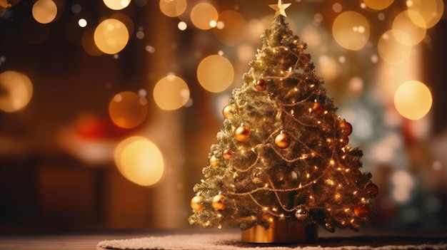 Albero di Natale con decorazione di bulbi dorati