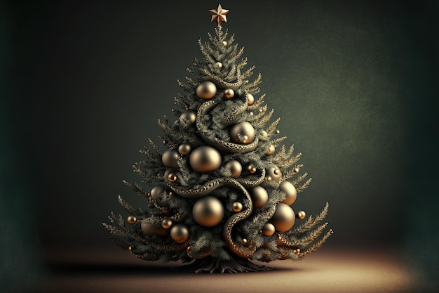 Albero di Natale con decorazioni in abete copyspace