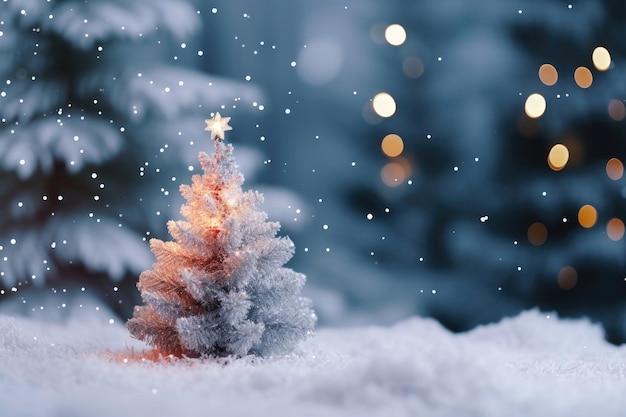 Albero di Natale con la neve da vicino