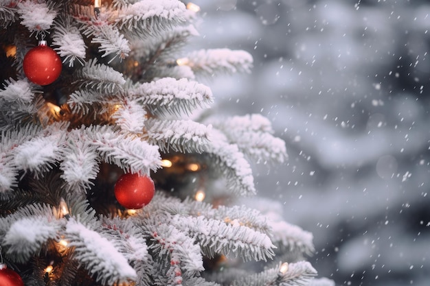 Albero di Natale con la neve da vicino