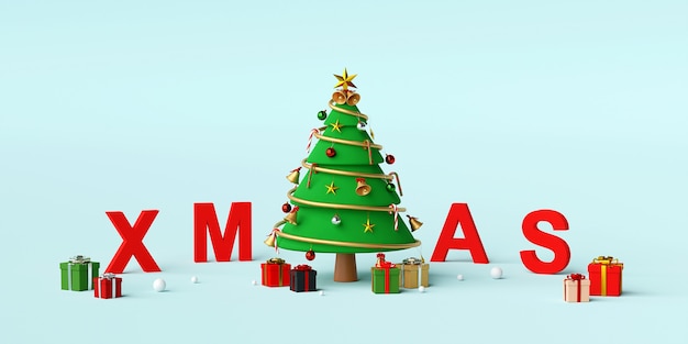 Albero di Natale con lettere XMAS rendering 3d