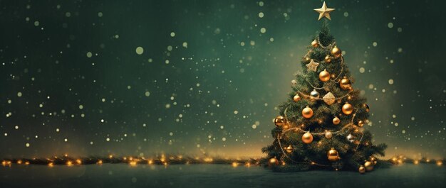 Albero di Natale con luci dorate sullo sfondo scuro Buon Natale e Buon Anno Nuovo