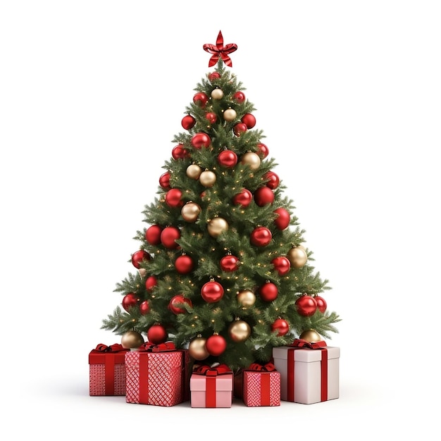 Albero di Natale con ornamenti colorati Vacanze isolato su sfondo bianco
