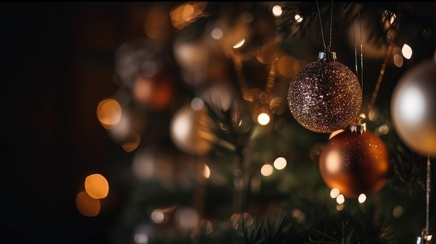 Albero di Natale con palle di decorazione e luci generative ai