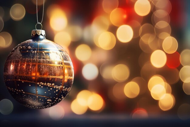 Albero di Natale con pallina su sfondo lucido sfocato Illustrazione AI generativa