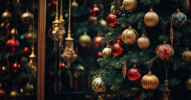 Albero di Natale con palline decorative concetto di vacanze e festività AI generativa