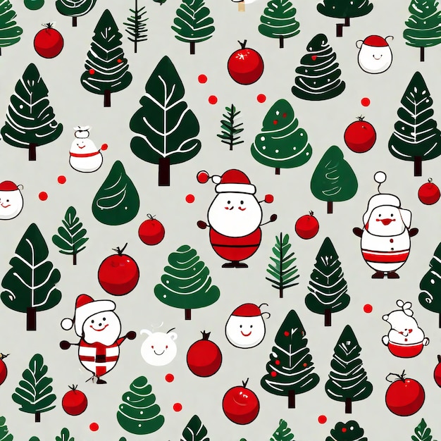 albero di Natale con personaggi caricaturistici carini modello senza cuciture per tessuto carta di avvolgimento texti