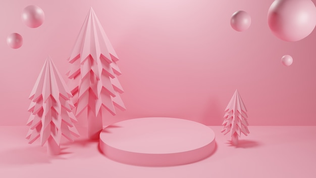 Albero di Natale con podio del cerchio in colore rosa