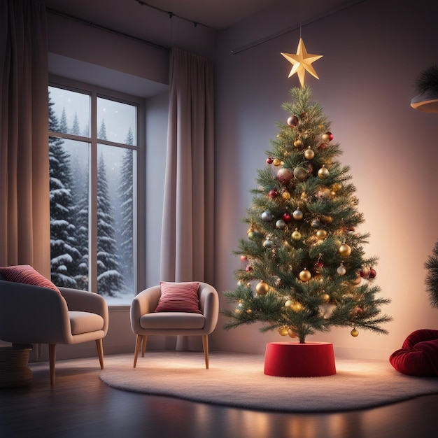Albero di Natale con regali e decorazioni AI generativa