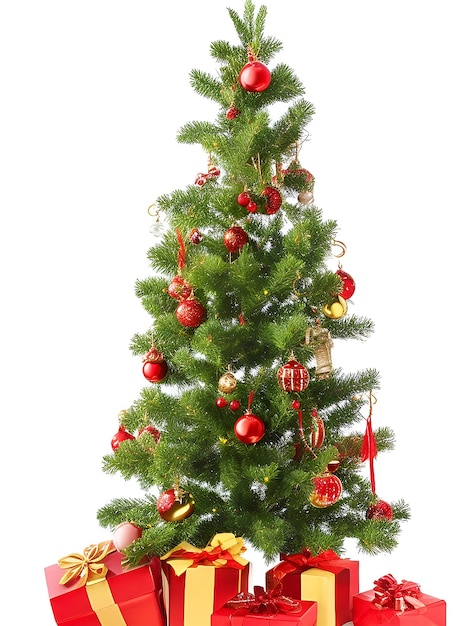 Albero di Natale con regali su sfondo bianco