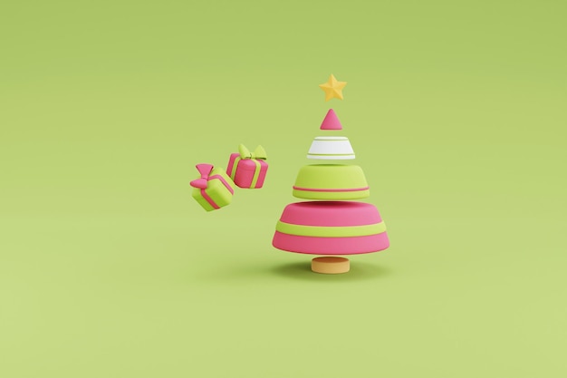 Albero di Natale con scatole regalo, design 3d minimo Decorazioni natalizie.3d rendono l'illustrazione.