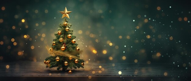 Albero di Natale con stella dorata sullo sfondo bokeh Banner