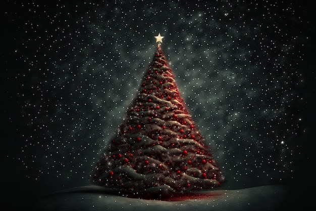 Albero di Natale con stelle e palline rosse Contesto delle vacanze invernali