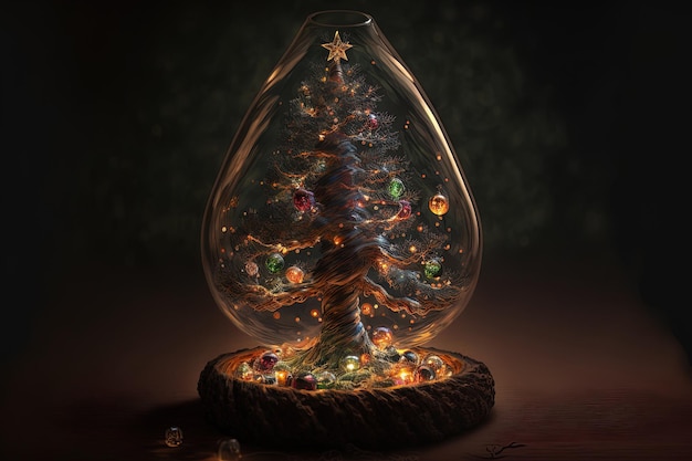 Albero di Natale con un giocattolo di vetro e luci da una ghirlanda