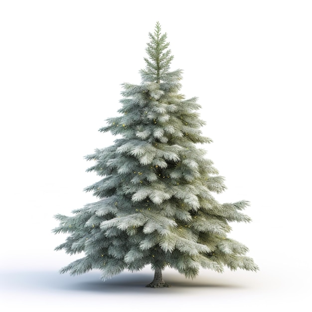 Albero di Natale coperto di neve isolato su sfondo bianco realizzato con IA generativa