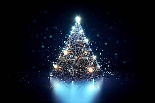 Albero di Natale creativo alternativo realizzato con fili e ghirlande generate dall'intelligenza artificiale