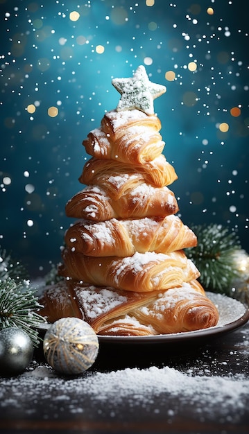 Albero di Natale croissant con decorazioni festive