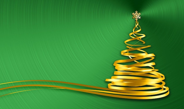 Albero Di Natale Da Nastri D'oro Su Sfondo Di Metallo Verde