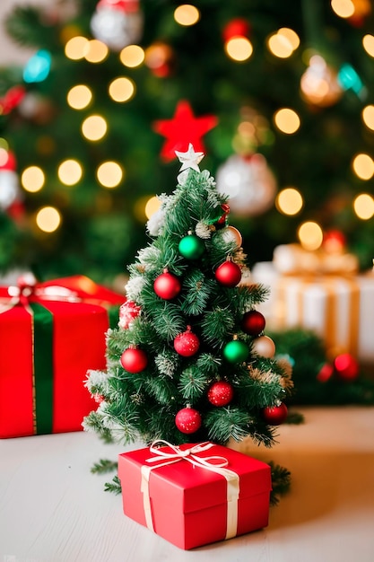 Albero di Natale davanti a un albero di Natale