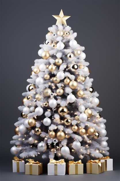 albero di Natale decorato con regali sotto su sfondo scuro