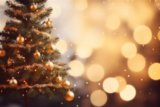 albero di Natale decorato con sfondo bokeh