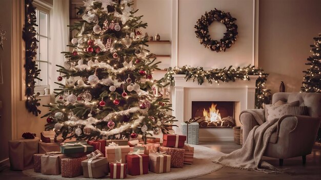 Albero di Natale decorato in soggiorno