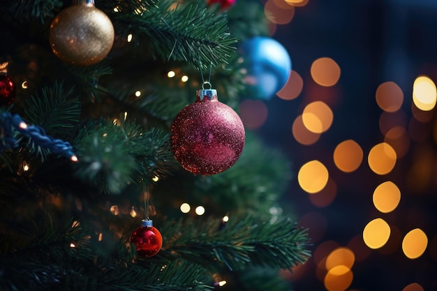 Albero di Natale decorato in una festa Sfondo Natale Illustrazione generata dall'intelligenza artificiale