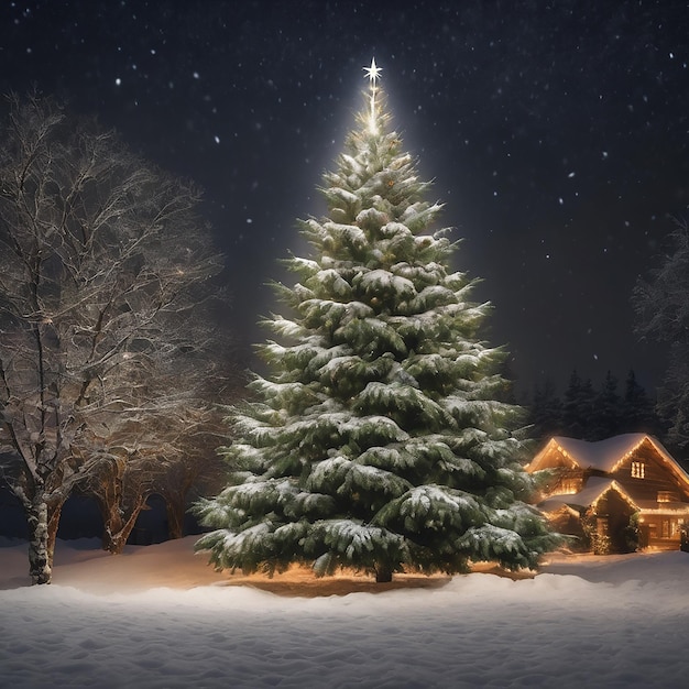 Albero di Natale di notte nevosa